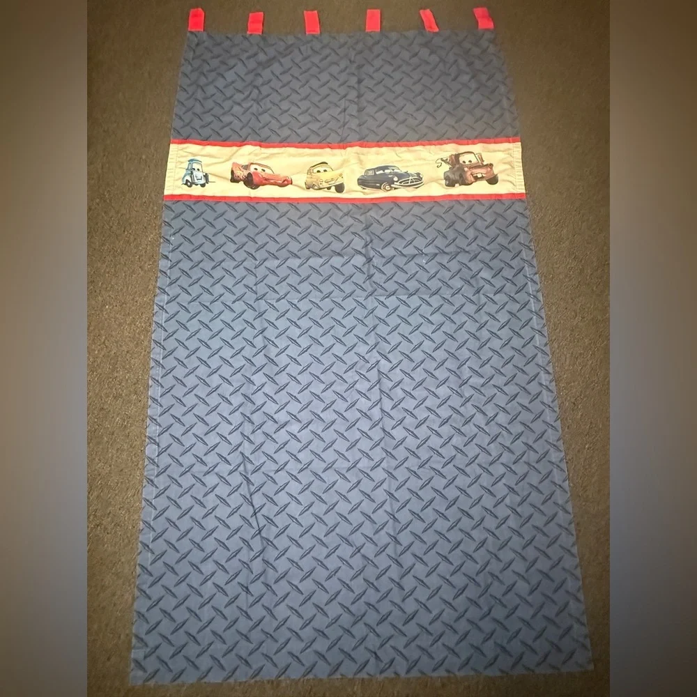 (2) Disney Pixar Cars Tab Top Curtain Panel Canvas Fabric Blue ,Red Tabs 42 x 72